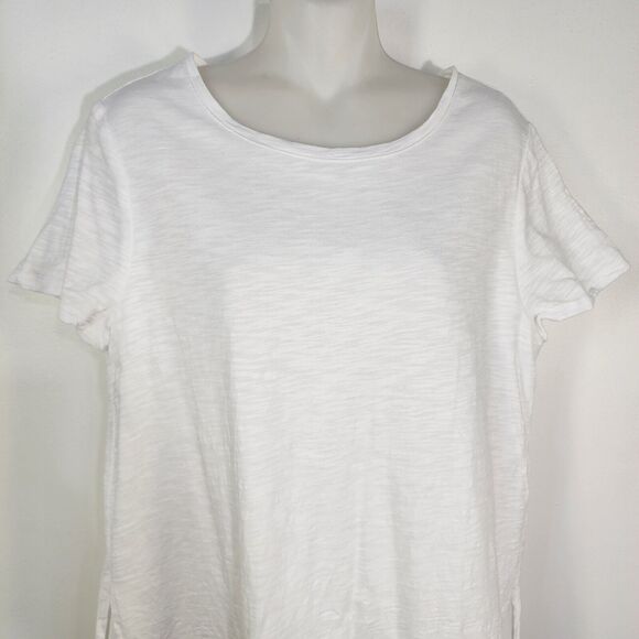 Chico's Tunic Top Womens Size 1 Medium White Layered Knit Woven Split Back Relax - Picture 3 of 9